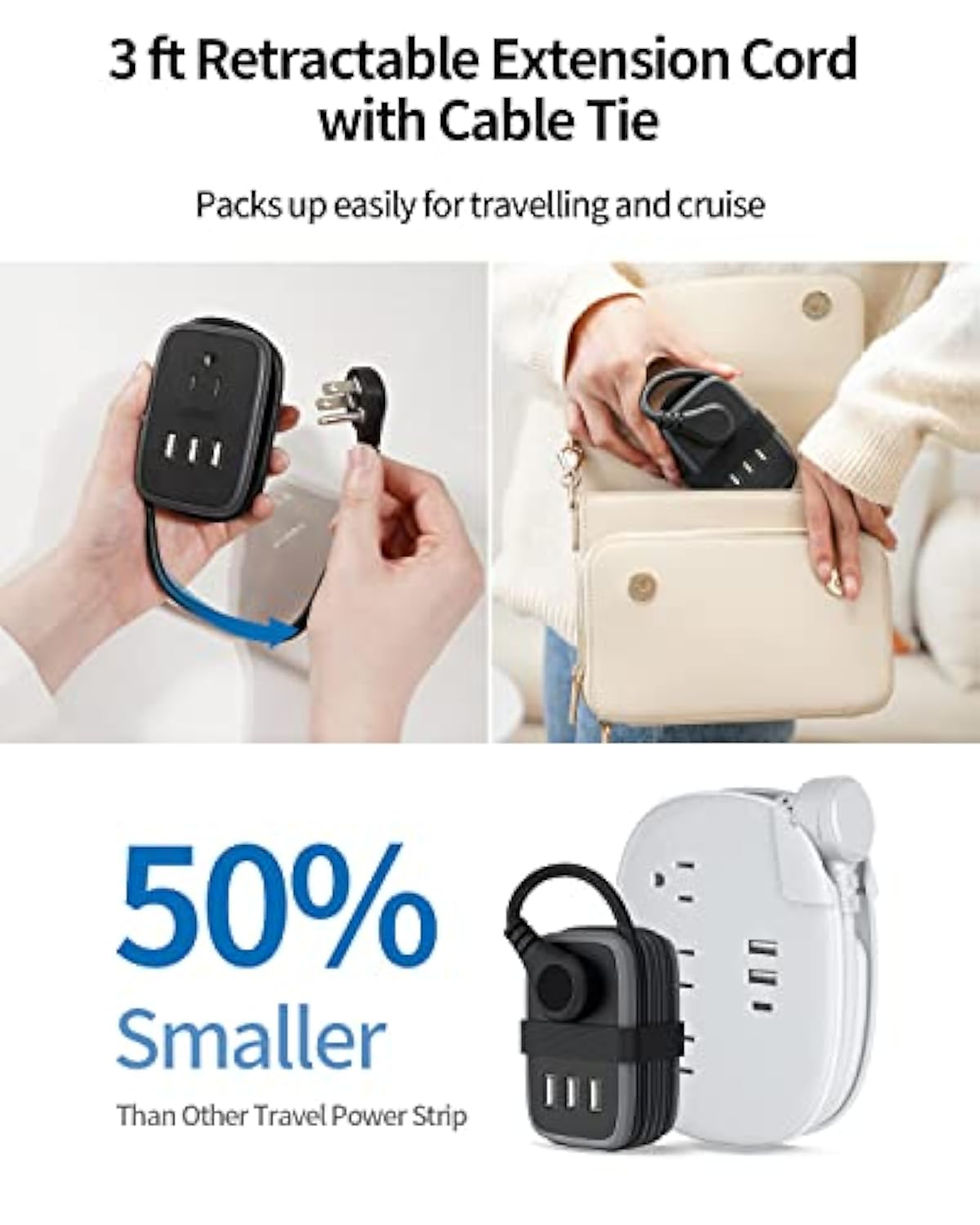 Thumbnail: NTONPOWER Travel Power Strip with USB Ports, Portable Small Power Strip with 3F