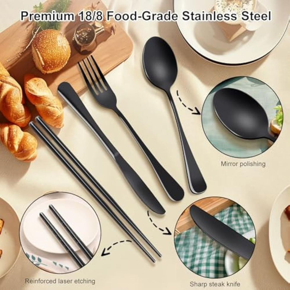 Thumbnail: 5 Piece Travel Utensils Set With Case, Stainless Steel, Black | Reusable Flatwa