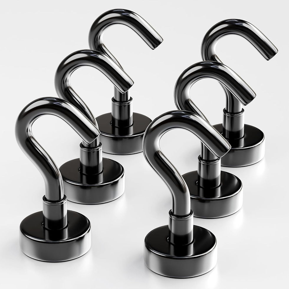 Thumbnail: Magnetic Hooks 27lbs/12kg (Pack of 6 Silver) - Heavy Duty Neodymium Hooks for O