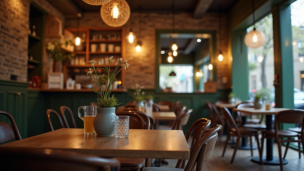 Close-up view of a French café with a rustic ambiance