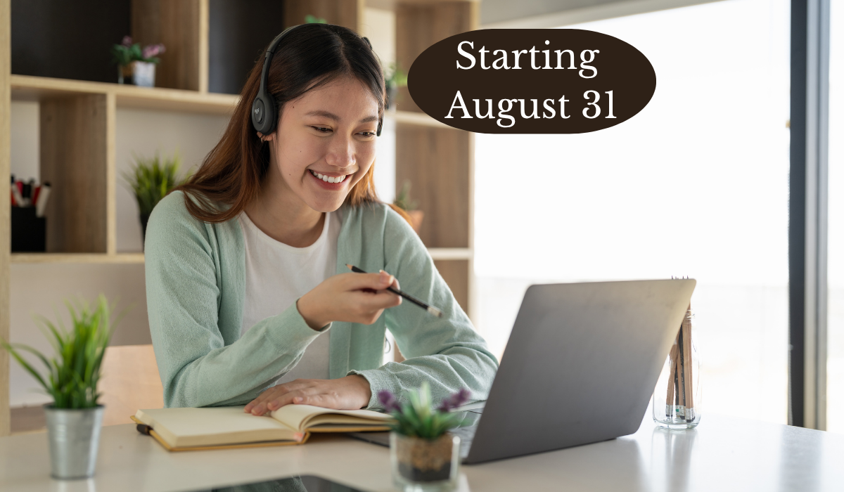 high school student studying during his online group class