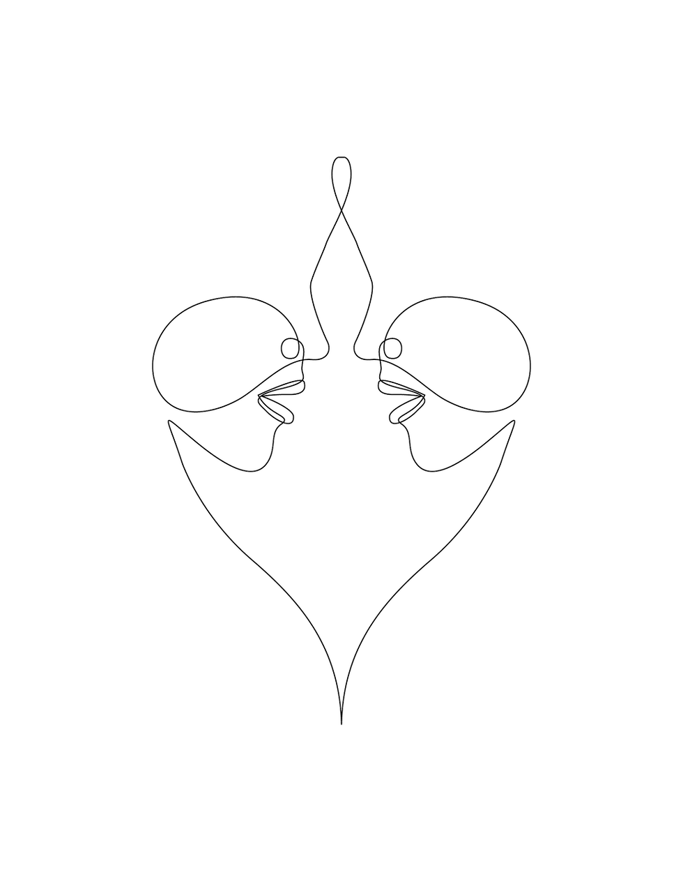 Fine single line art of two faces in the shape of a heart