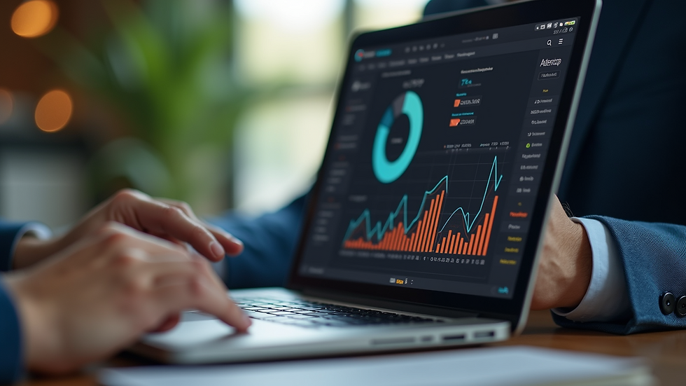 Close-up view of a marketer analysing campaign performance on a laptop