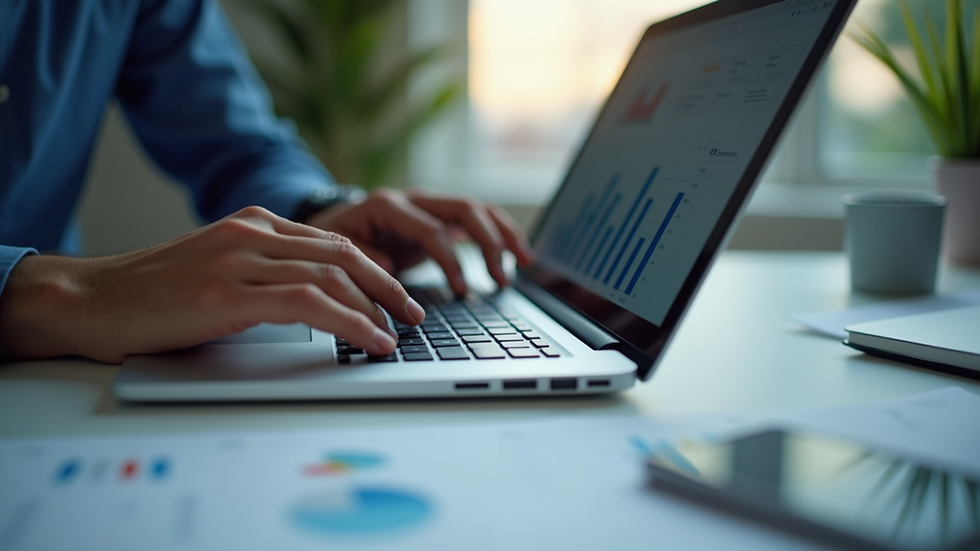 Close-up of a marketing leader analysing charts on a laptop