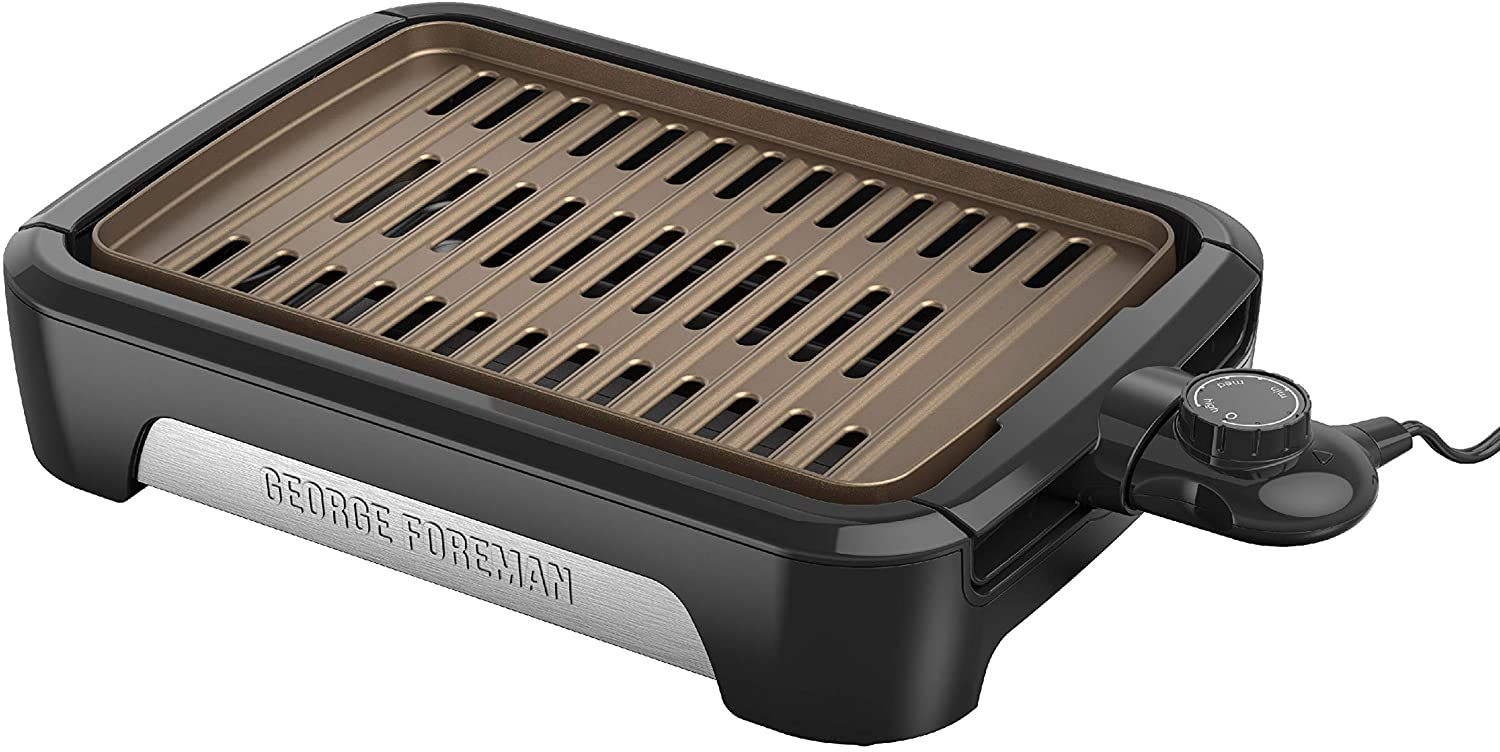 George Foreman GFS0090SB Open Grate Smokeless Grill, Black, Family Size