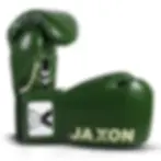 JAXON green professional lace-up boxing gloves with premium leather construction and reinforced padding for boxing training