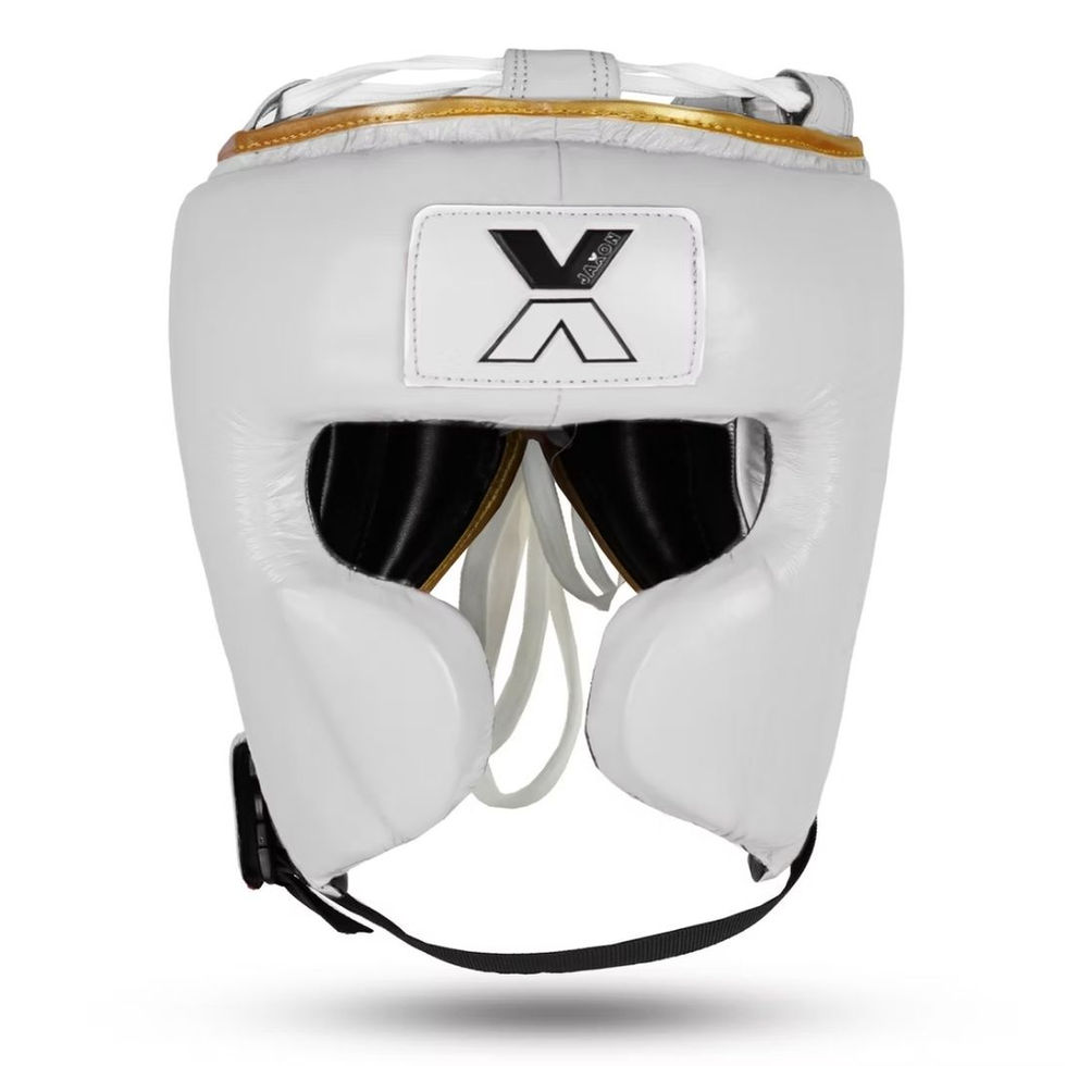 JAXON white leather boxing headgear with full face protection for sparring and boxing training