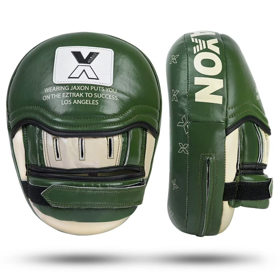 JAXON green leather boxing focus mitts for professional boxing training, punch accuracy, speed drills and coaching.