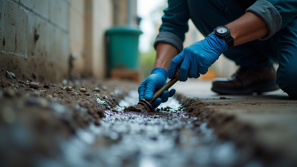 Eye-level view of a professional drain cleaning technician at work