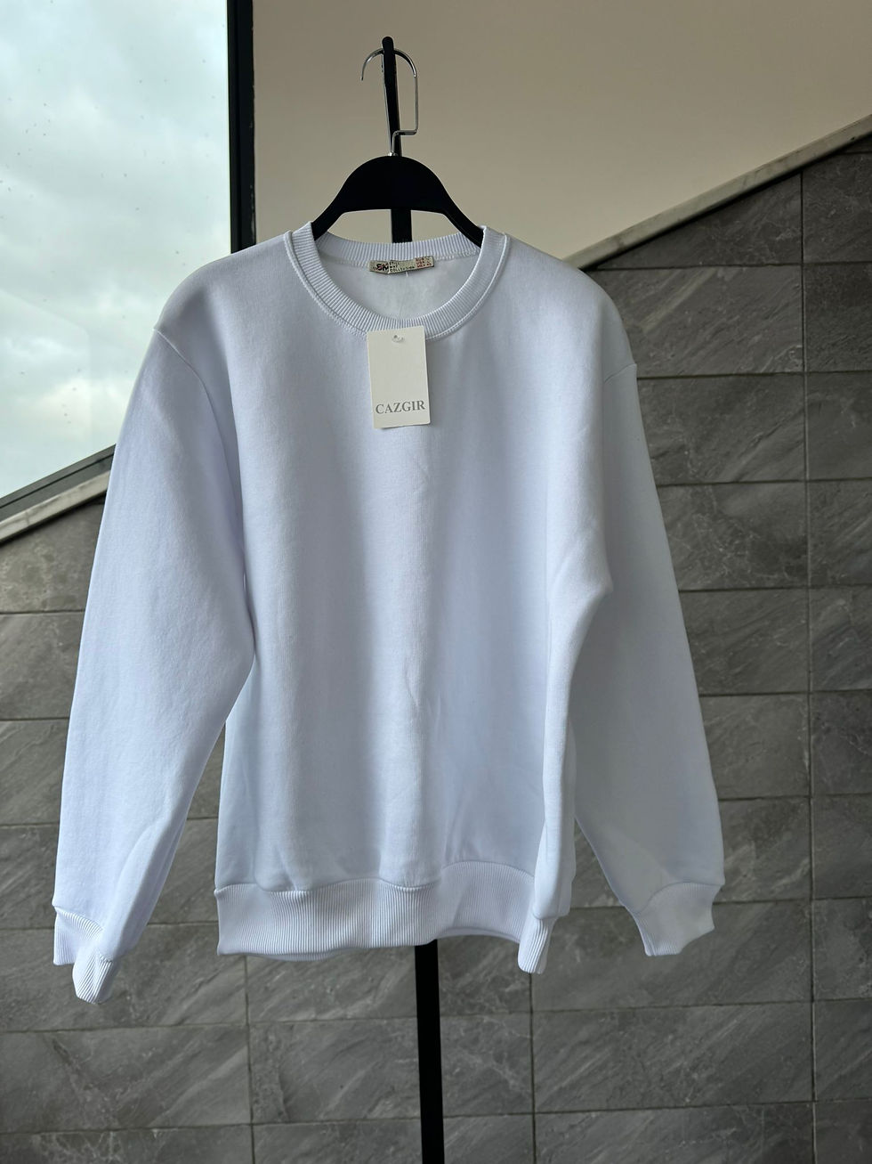 Oversize Bisiklet Yaka Sweatshirt - Beyaz
