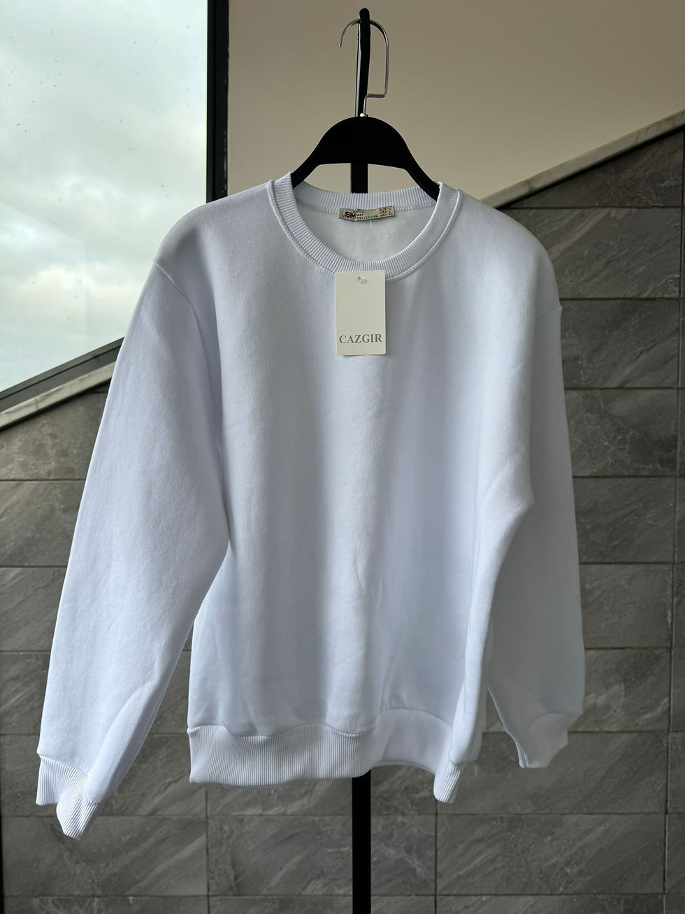 Oversize Bisiklet Yaka Sweatshirt - Beyaz