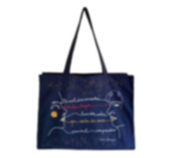 Maxi Cabas Coton Bio "La rencontre" bleu