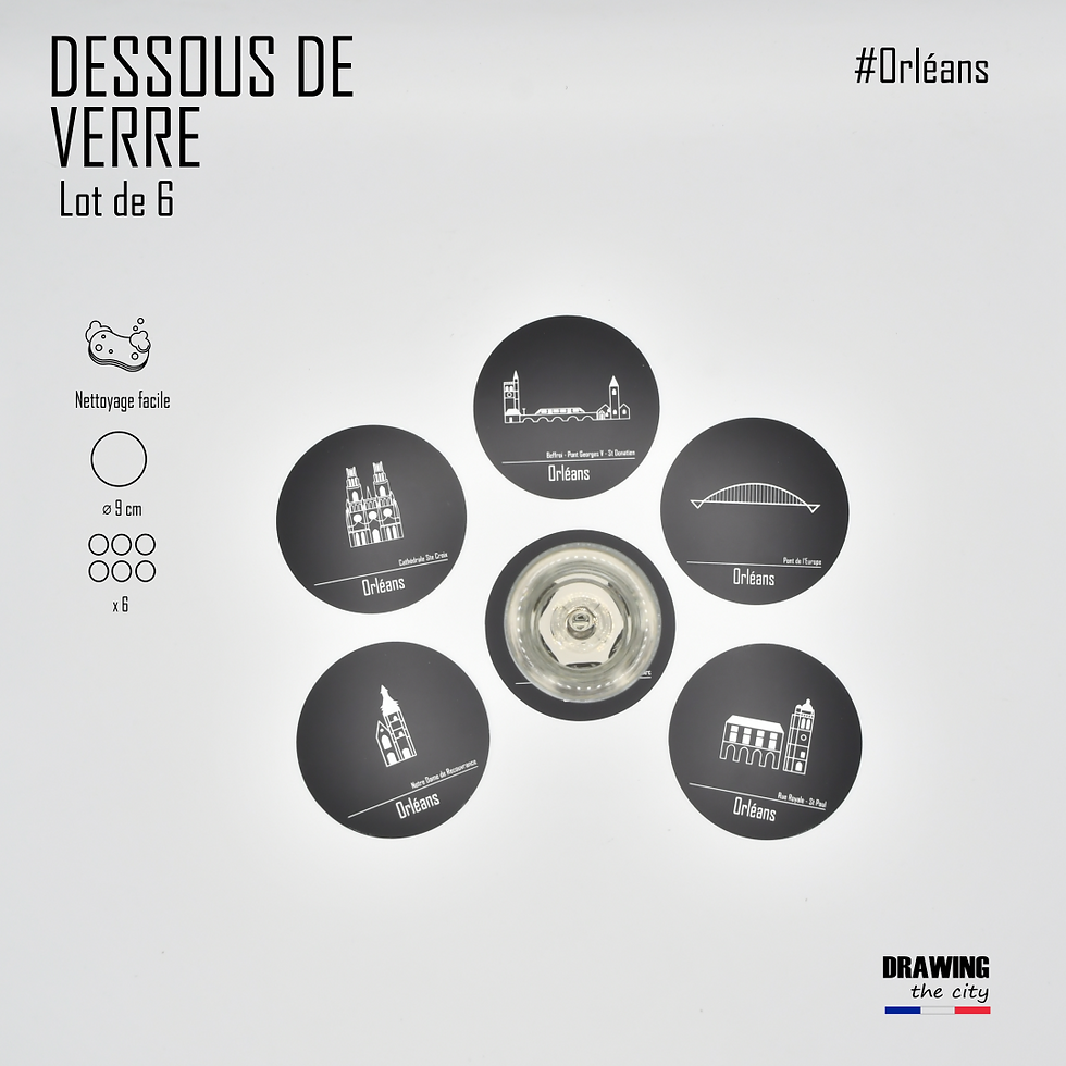 Thumbnail: Orléans - Lot de 6 dessous de verre - Noir/Blanc