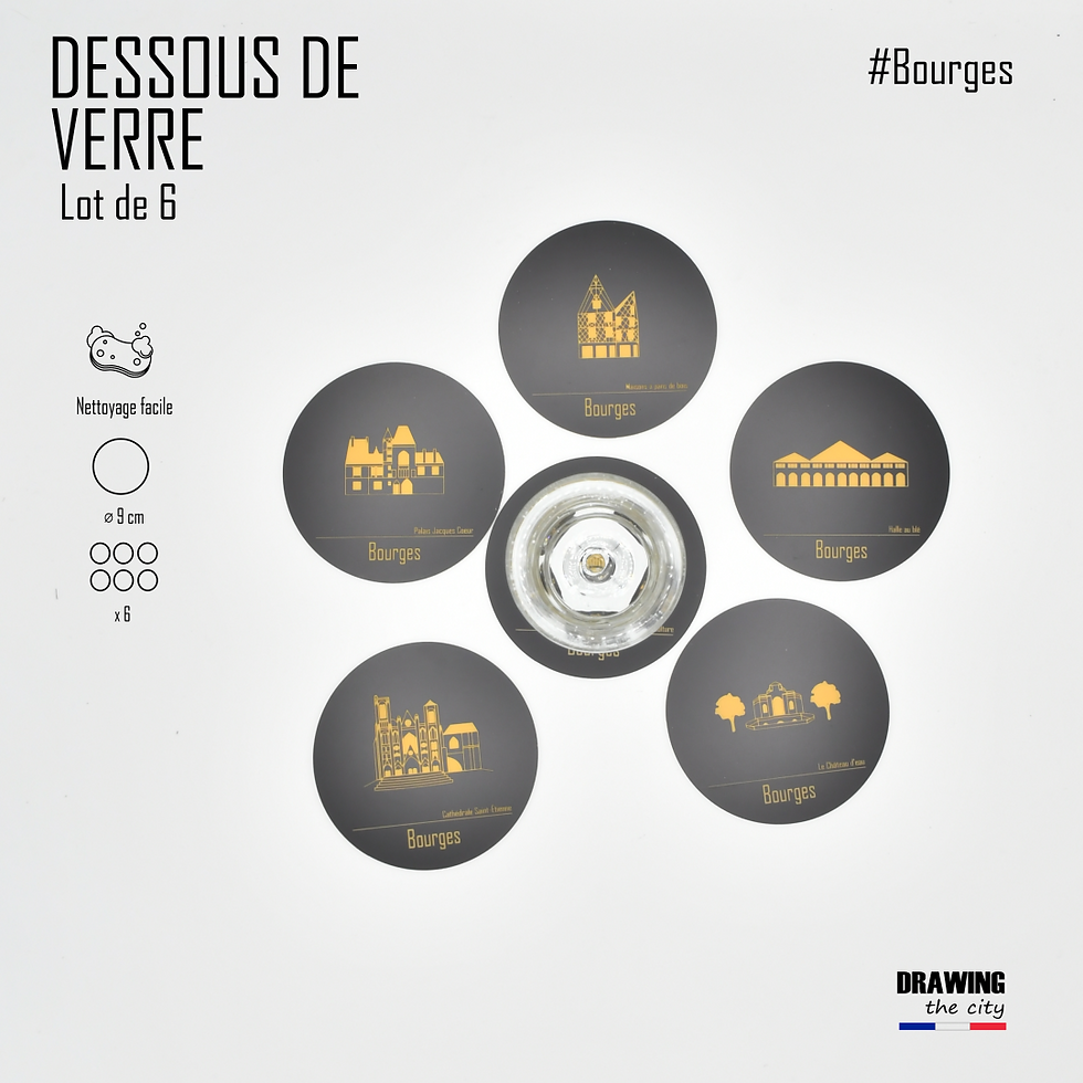 Thumbnail: Bourges - Lot de 6 dessous de verre - Noir/Or