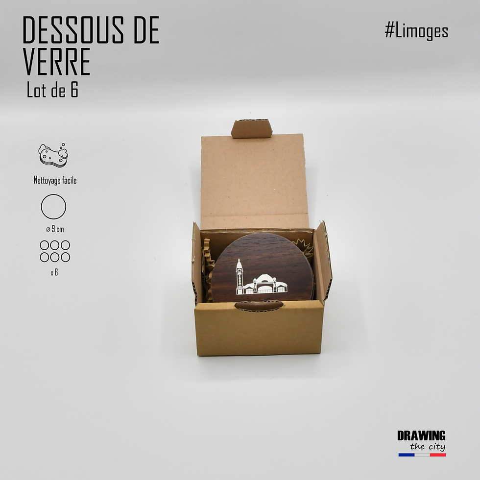 Thumbnail: Limoges - Lot de 6 dessous de verre - Noix/Blanc