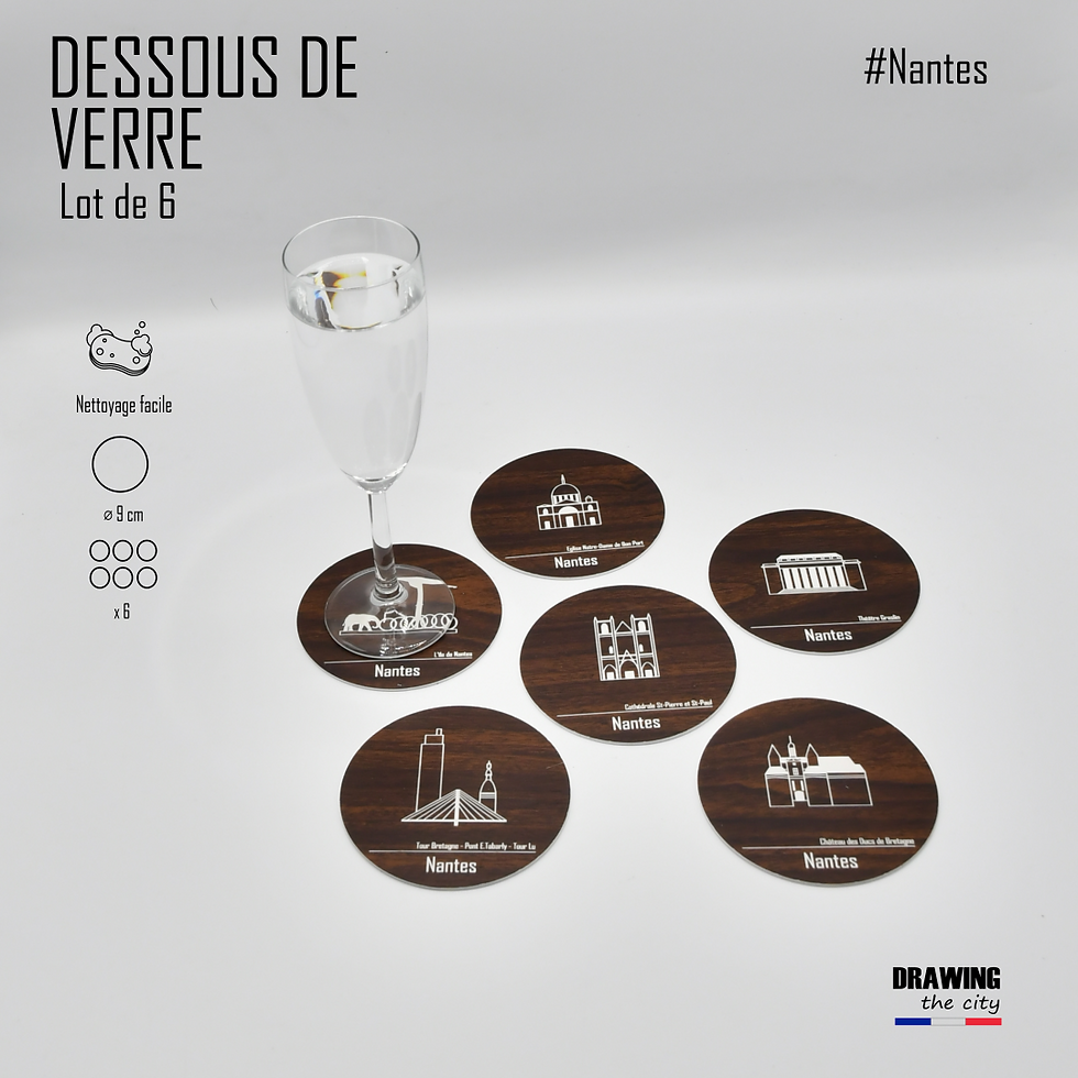 Thumbnail: Nantes - Lot de 6 dessous de verre - Noix/Blanc