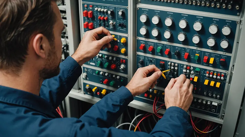 High angle view of an electrician working on a control panel