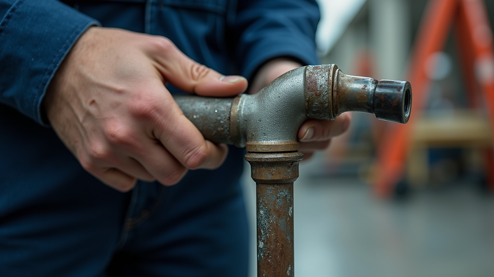 Close-up view of a plumber using a wrench on a pipe fitting