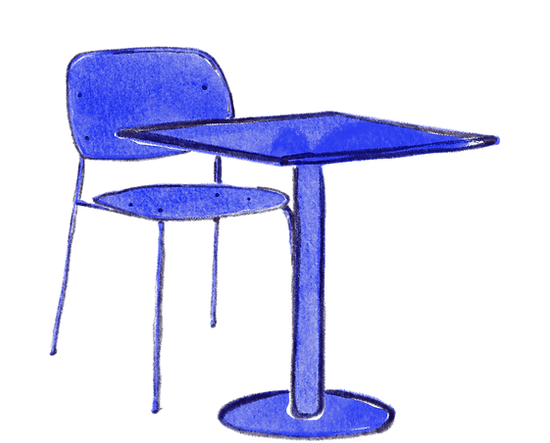 Illustratie tekening van tafel en stoel