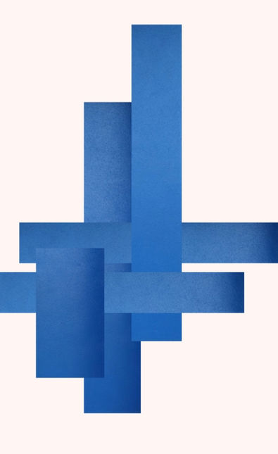 Abstracte vorm opgebouwd uit overlappende stukjes foto, met verschillende lagen en diepte