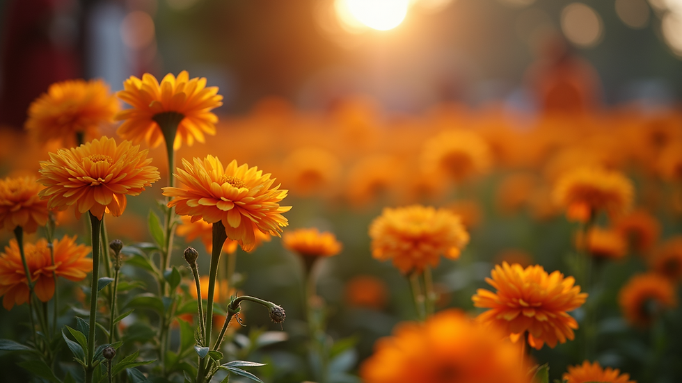 High angle view of fresh flowers at the ashram, symbolizing devotion