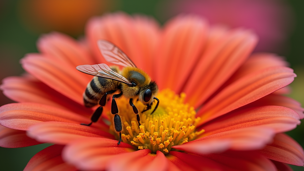 Close-up view of a bee on a vibrant flower