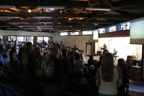 group in chapel during worship