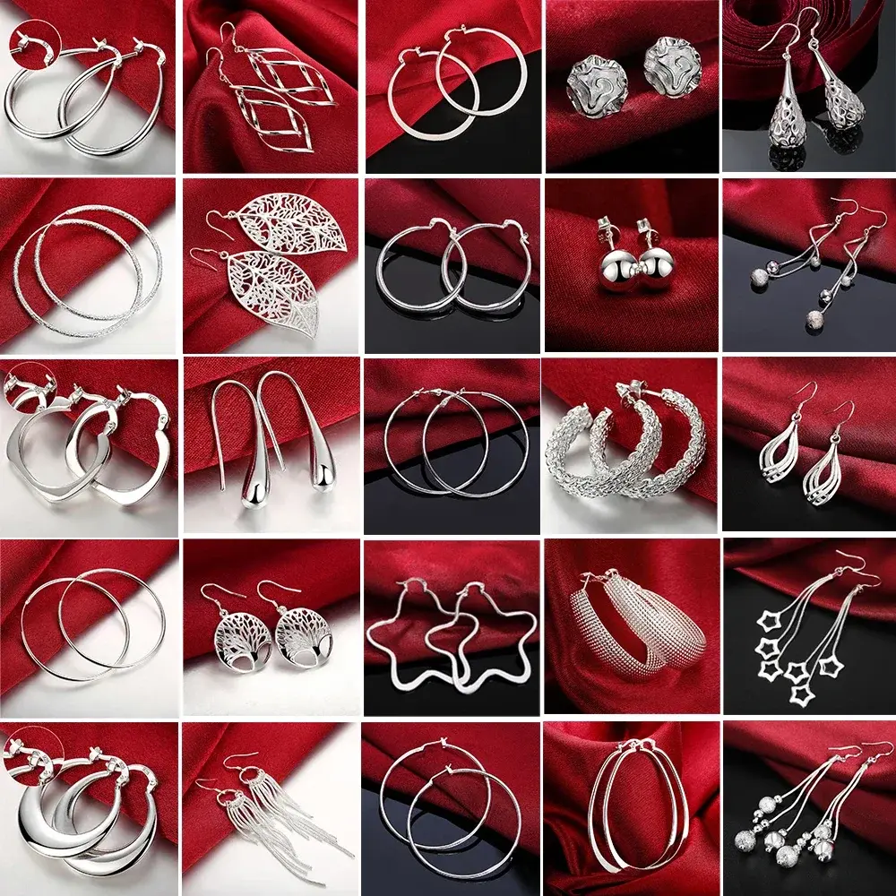 Top Quality 925 Sterling Silver Earrings Simple Round Circle Hoop Earrings for