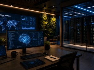Infraestrutura para inteligência artificial com servidores, GPUs e ambiente de HPC em data center moderno