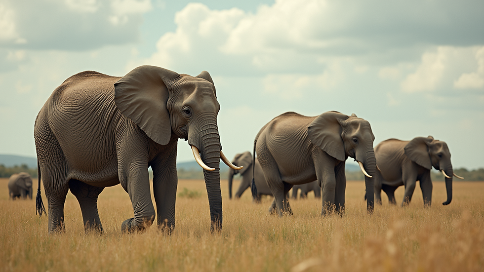 Wide angle view of a wildlife reserve with elephants