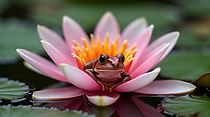 A-painted-red-frog-nestles-gracefully-amidst-delicate-petals-water-lily.png