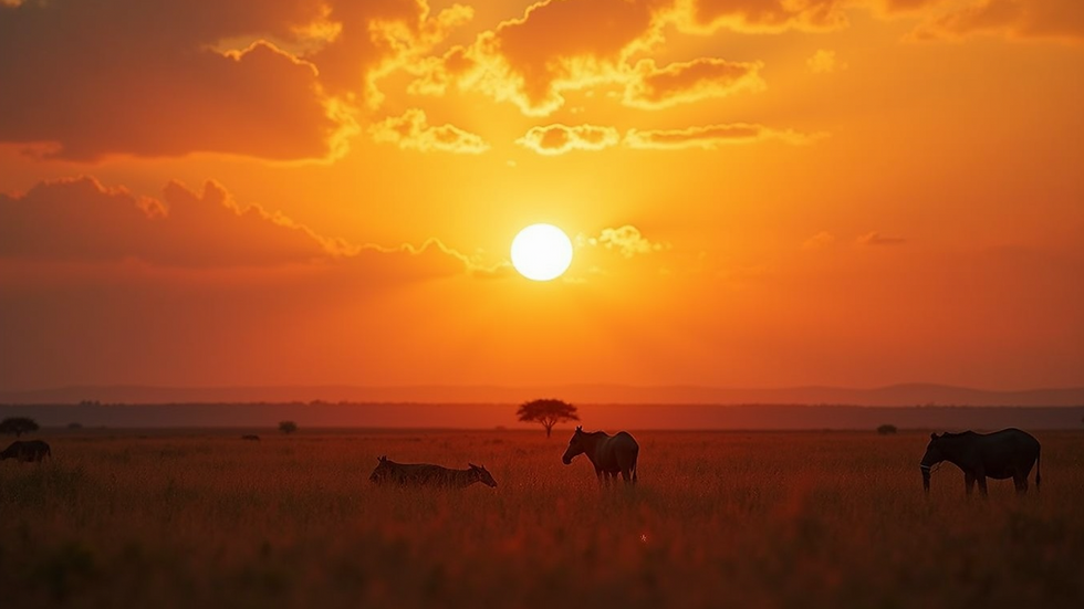 High angle view of a sunset over the savannah