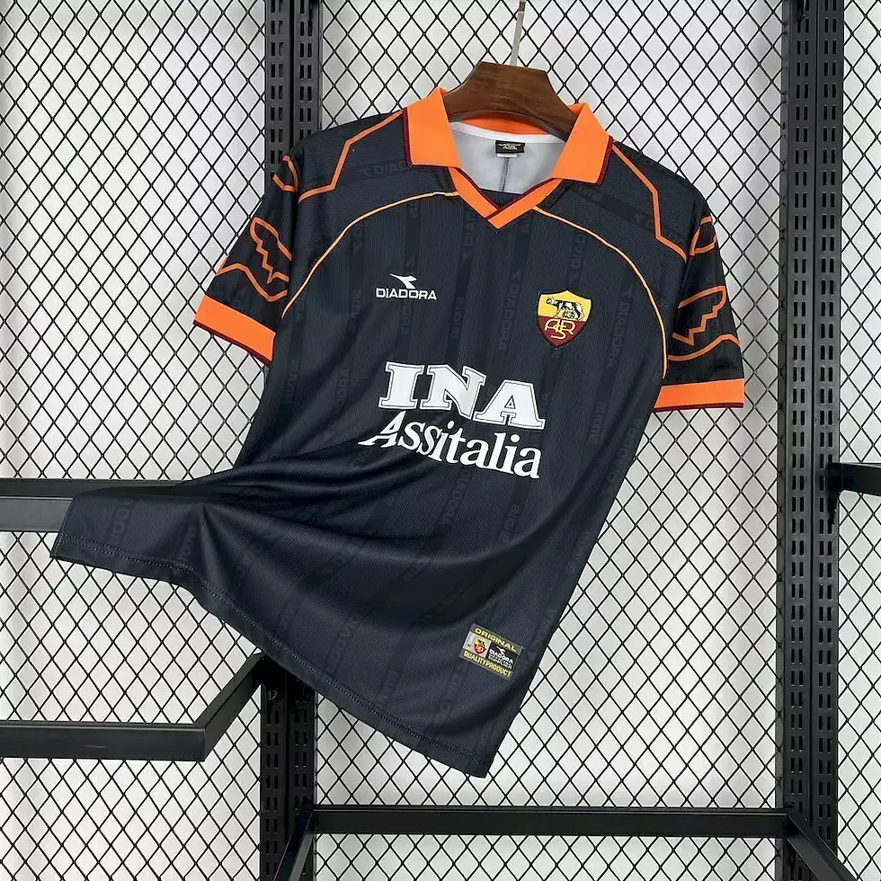 terceira-camisa-da-roma-diadora-retro-1999-2000-third-3-iii-terceiro-preto-laranja-masculina-antiga-rara-reliquia