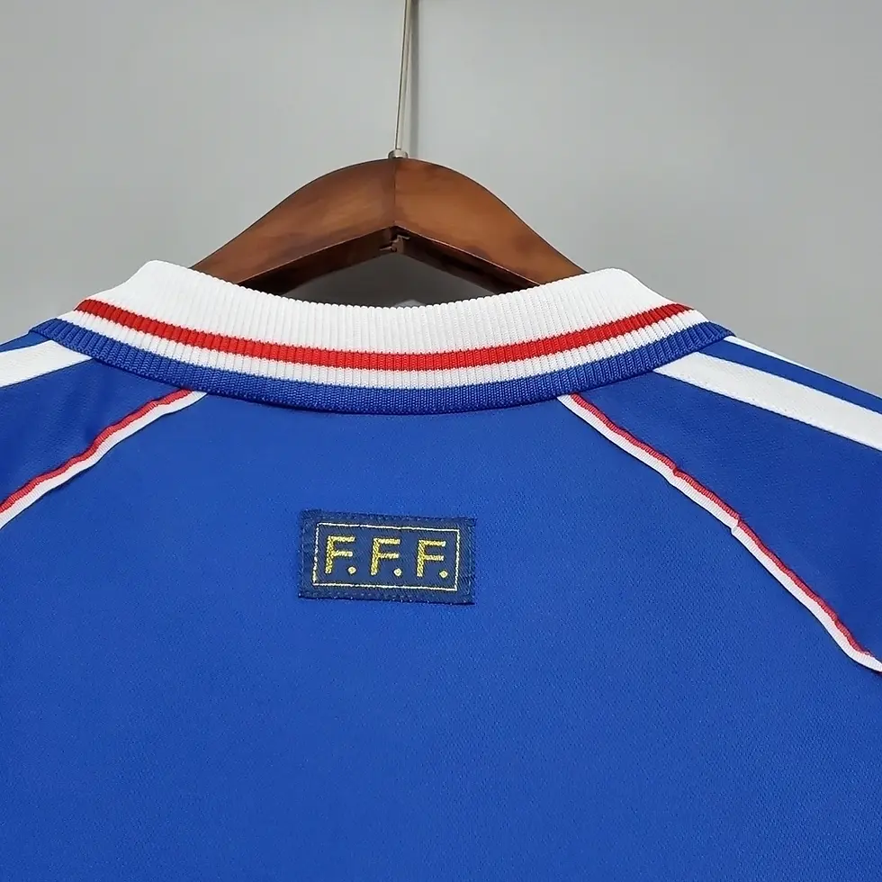 Miniatura: camisa-frança-azul-vermelho-vermelha-branco-branca-faixas-retrô-masculino-masculina-adidas-copa-1998-zidane-campeão-campeã