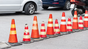 Traffic cones in a line