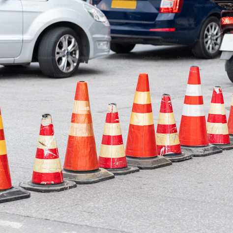 Traffic cones in a line