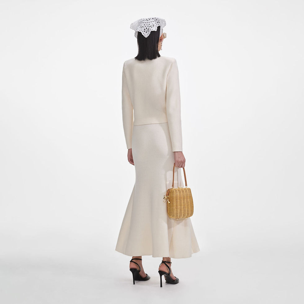 Thumbnail: Self Portrait Cream Flared Knit Midi Skirt