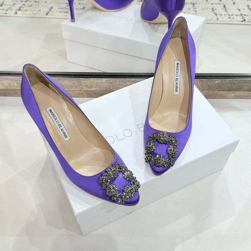 Manolo Blahnik Hangisi Satin 70 Jewel Buckle in Purple