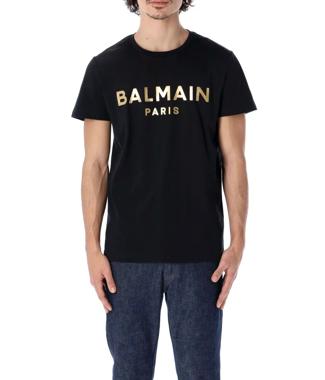Balmain Men Cotton Gold Logo T-shirt