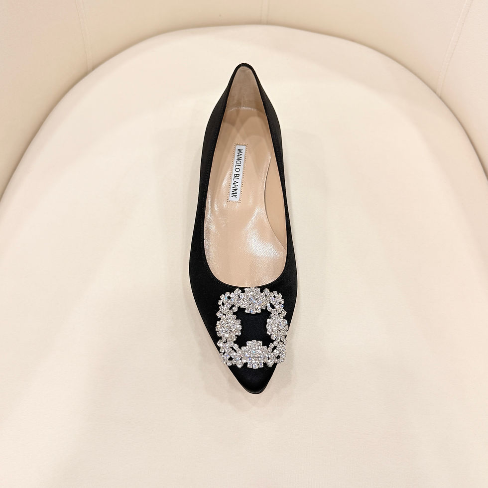 Thumbnail: Manolo Blahnik Hangisi Flat Clear Crystal in Black
