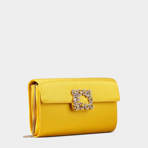 Roger Vivier Flower Strass Buckle Clutch bag in Satin Yellow