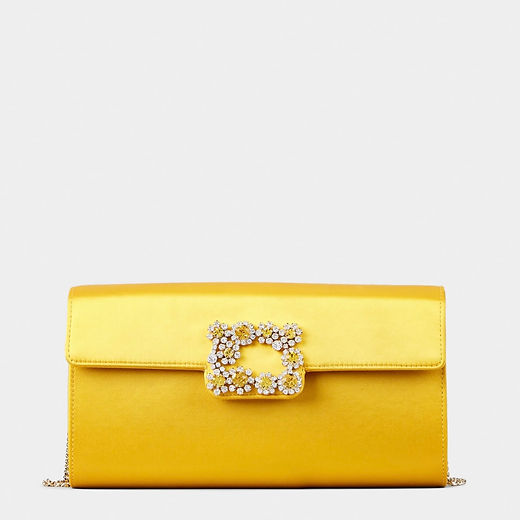 クラッチバッグ Roger Vivier Flower Buckle Pouch Roger Vivier Flower Strass Buckle Clutch bag in Satin Yellow