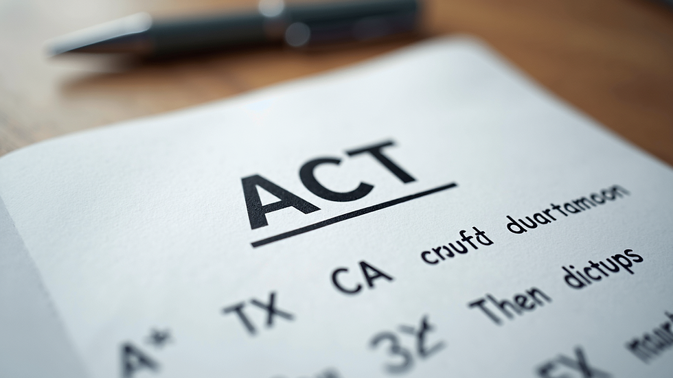 Close-up of ACT practice test with highlighted answers