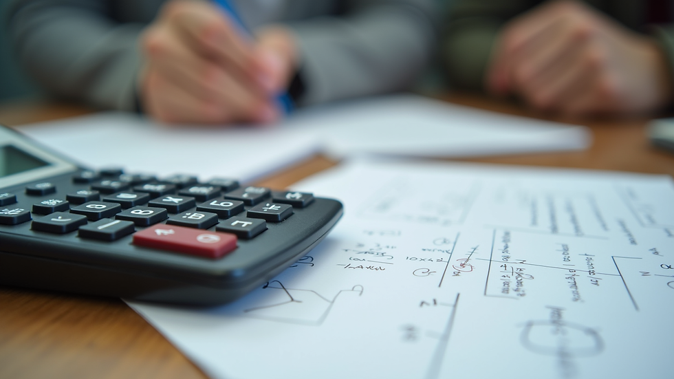 Close-up view of a calculator and math notes on a study table
