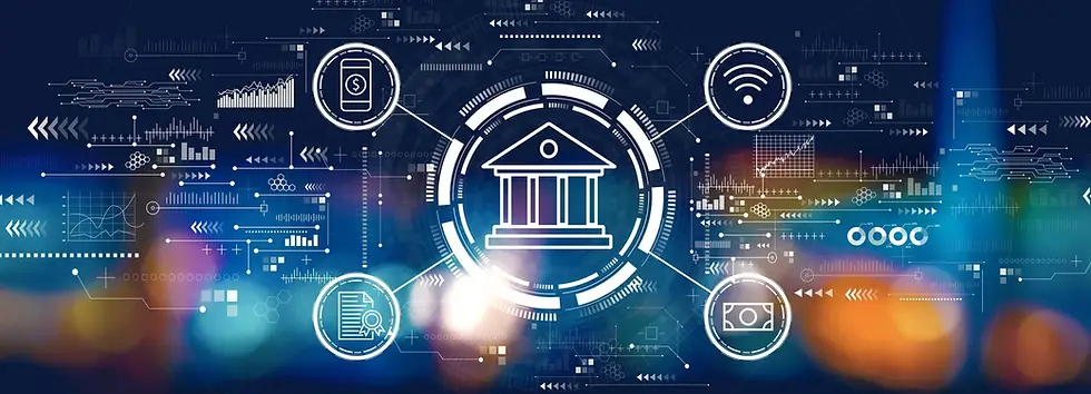 Digital banking interface showing financial technology and connected systems