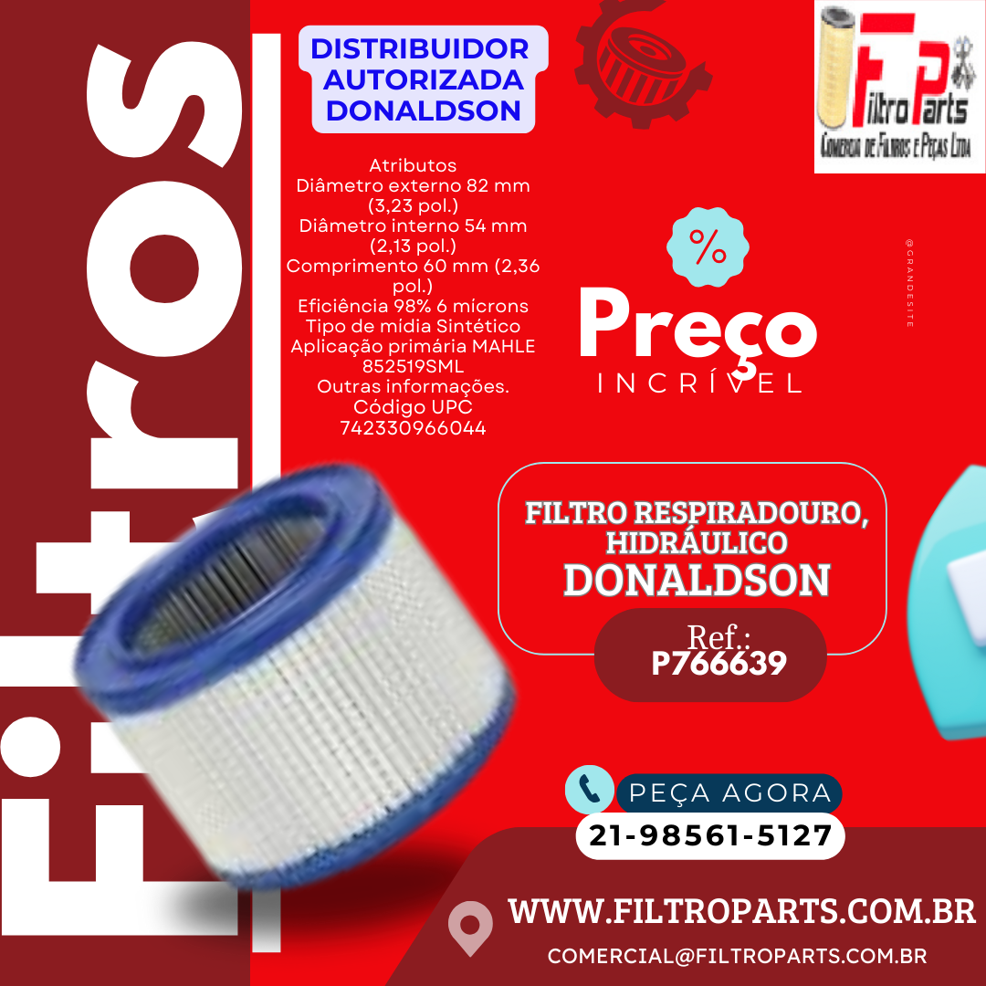 P784037 Filtro Respirador Hidráulico cartucho Distribuidor Donaldson