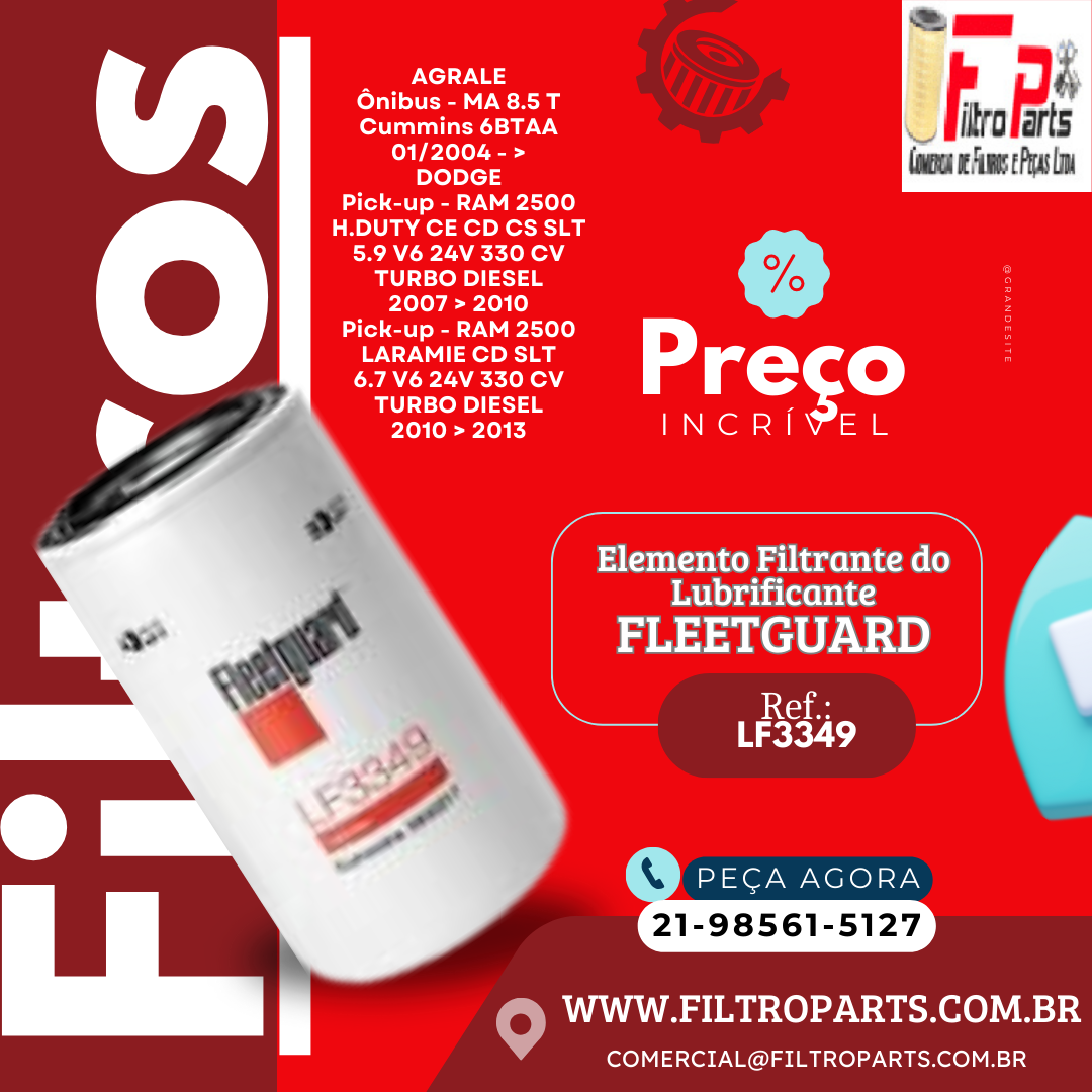 LF3349 Filtro elemento filtrante do lubrificante Fleetguard
