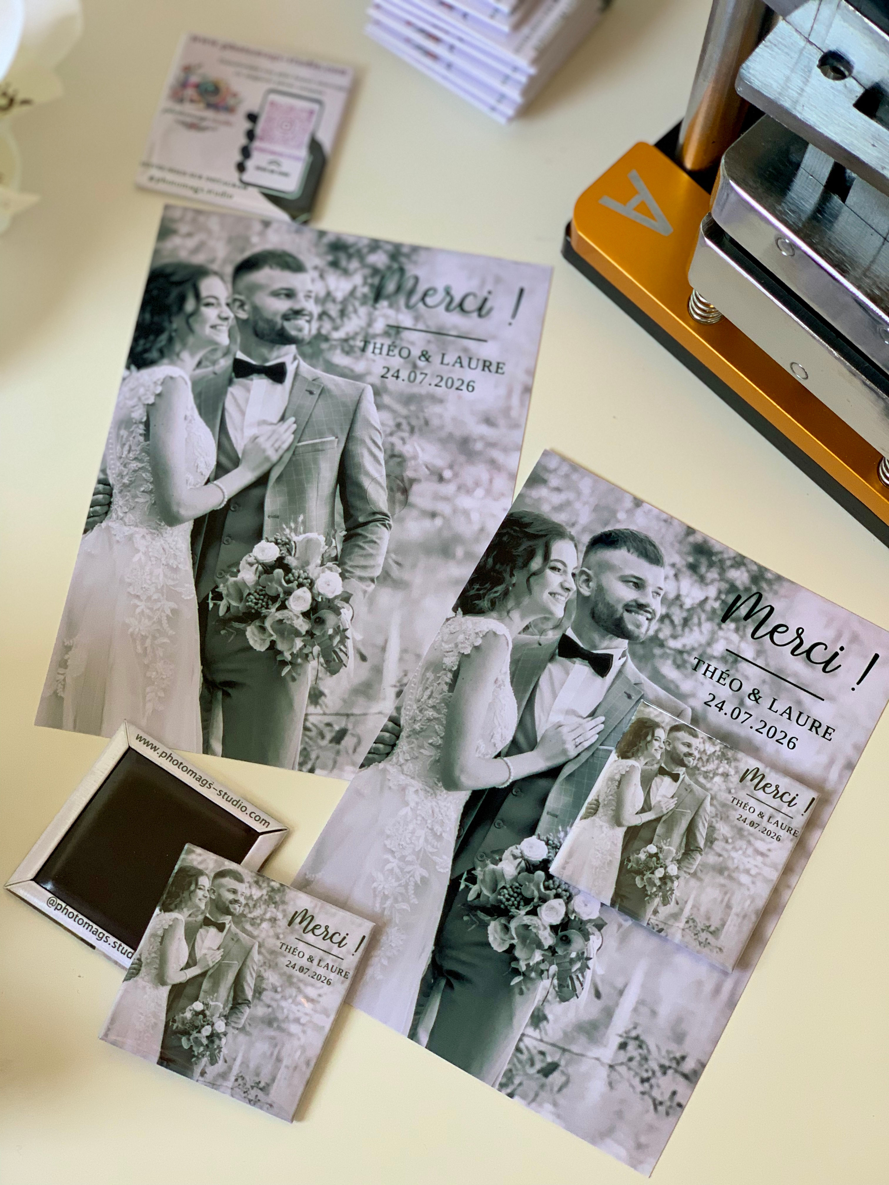 Lot de 5 cartes de remerciement avec photo aimant