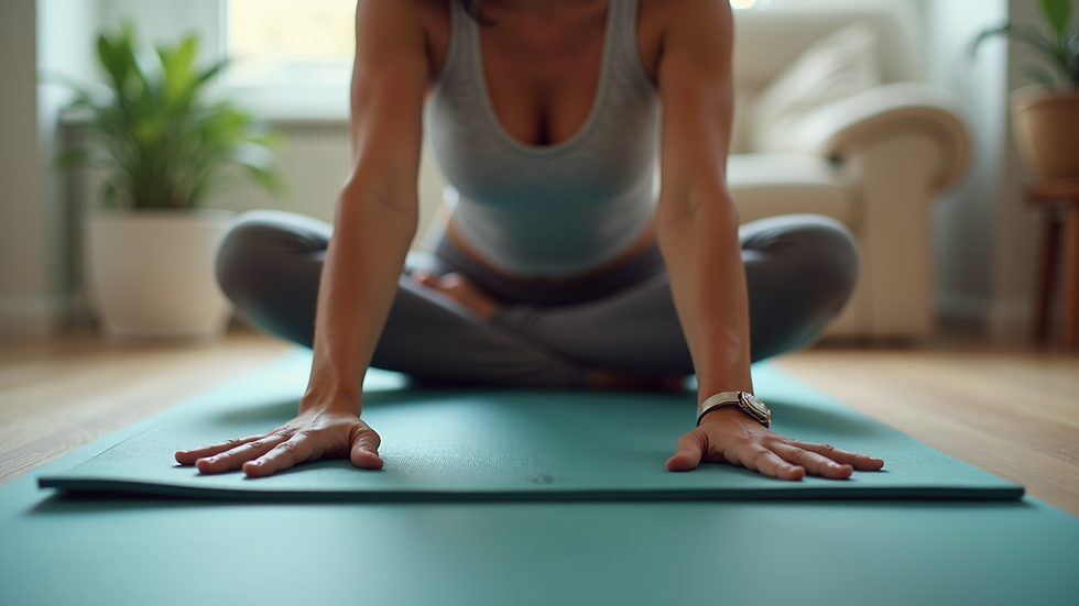 Close-up view of a woman doing a home workout with a yoga mat