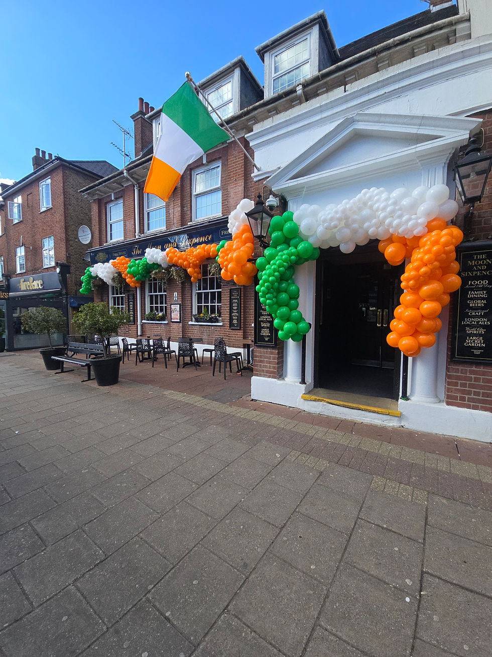 Balloon arch decoration outside venue entrance in London